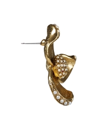 Back image thumbnail - Oscar de la Renta - Gold and Pearl Flower Earrings