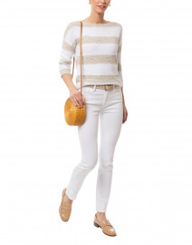 Beige and White Stripe Marled Cotton Sweater