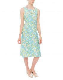 Bethany Midi Dress in Blue and Yellow Mosaic Print