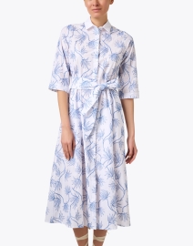 Front image thumbnail - WHY CI - White and Blue Embroidered Shirt Dress