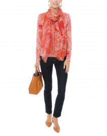Coral Paisley Cashmere Silk Sweater