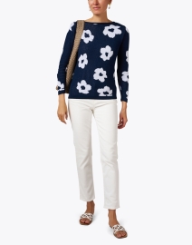 Look image thumbnail - Blue - Navy and White Floral Cotton Sweater