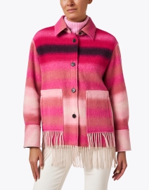 Front image thumbnail - Marc Cain Sports - Pink Striped Wool Coat 