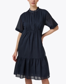 Front image thumbnail - Peserico - Navy Tiered Cotton Dress