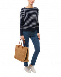 Navy and White Striped Cotton Sweater