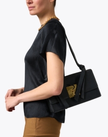 Look image thumbnail - Ines de la Fressange - Beatrice Black Leather Buckle Handbag