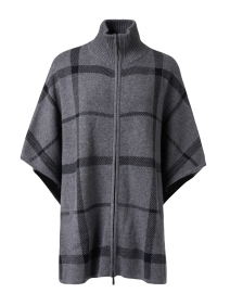 Grey and Black Plaid Wool Cashmere Zip Poncho