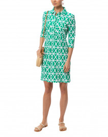 Sloane Green Chain Geometric Printed Henley Dress