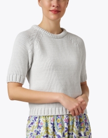 Front image thumbnail - White + Warren - Grey Cotton Short Sleeve Sweater