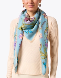Look image thumbnail - St. Piece - Roxanne Blue and Purple Floral Printed Wool Scarf