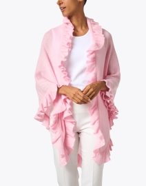 Front image thumbnail - Minnie Rose - Pink Cashmere Signature Ruffle Shawl