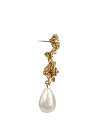 Back image thumbnail - Oscar de la Renta - Bloom Floral Gold and Pearl Drop Earrings