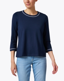 Front image thumbnail - E.L.I. - Navy and White Stitch Cotton Top