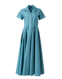 Aqua Blue Cotton Poplin Shirt Dress