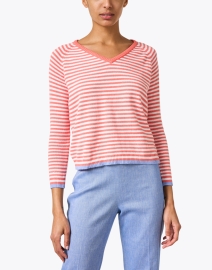 Front image thumbnail - Burgess - Ivy Orange Stripe Cotton Blend Sweater