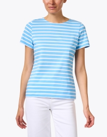 Front image thumbnail - Saint James - Etrille Blue and White Striped Cotton Tee