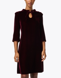 Front image thumbnail - Jane - Oracle Burgundy Velvet Keyhole Dress