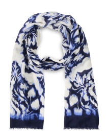 Navy and White Print Silk Cashmere Scarf