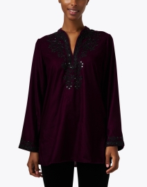 Front image thumbnail - Bella Tu - Rachel Burgundy Embroidered Velvet Tunic Top