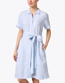 Front image thumbnail - Saint James - Christina Blue and White Striped Linen Shirt Dress