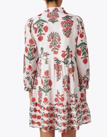 Back image thumbnail - Ro's Garden - Romy White and Red Floral Shirt Dress