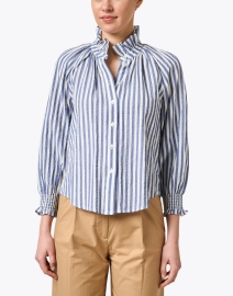 Front image thumbnail - Veronica Beard - Calisto Blue and White Striped Seersucker Blouse