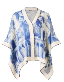 Blue and White Print Cashmere Poncho