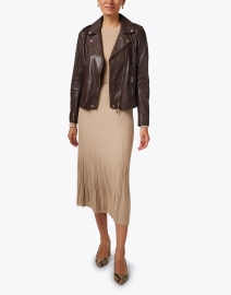 Look image thumbnail - Repeat Cashmere - Brown Leather Moto Jacket