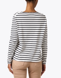 Back image thumbnail - Allude - Navy and White Stripe Cotton Cashmere Sweater