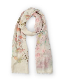 Product image thumbnail - Pashma - White Floral Print Cashmere Silk Scarf