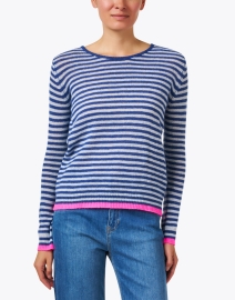 Front image thumbnail - Jumper 1234 - Blue Stripe Cashmere Sweater