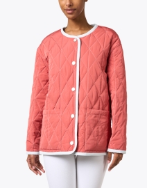 Front image thumbnail - Jane Post - Coral and Blue Reversible Quilted Jacket