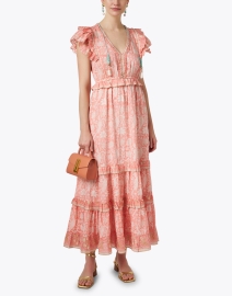 Look image thumbnail - Bell - Paris Peach Floral Cotton Silk Dress