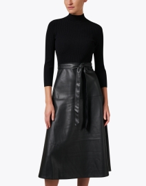 Front image thumbnail - Shoshanna - Reade Black Leather Knit Combo Dress