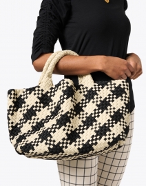 Look image thumbnail - Naghedi - St. Barths Medium Black Plaid Woven Handbag