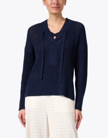 Front image thumbnail - Brochu Walker - Navy Cross Tie Neck Sweater