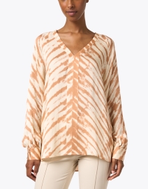 Front image thumbnail - Repeat Cashmere - Orange and Cream Animal Print Silk Blouse