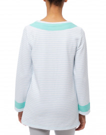 Back image thumbnail - Sail to Sable - White and Pale Blue Striped French Terry Top