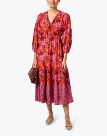 Look image thumbnail - Ro's Garden - Guadalupe Red Floral Print Cotton Dress