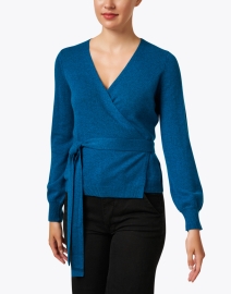 Front image thumbnail - Kinross - Blue Cashmere Wrap Sweater