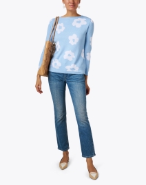 Look image thumbnail - Blue - Blue and White Floral Cotton Sweater