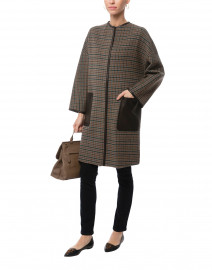 Pareo Brown and Green Plaid Wool Coat