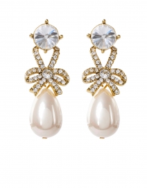 Crystal, Pearl and Gold Bow Drop Earrings
