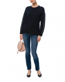 Navy Pearl Embellished Wool Sweater