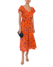 Orange Floral Printed Cotton Midi Dress