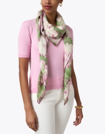 Look image thumbnail - Rani Arabella - Pink Floral Print Wool Cashmere Silk Scarf