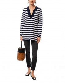 Navy and White Striped Cotton Tunic Sweater