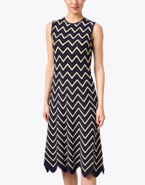 Front image thumbnail - Shoshanna - Leia Navy and Black Chevron Knit Dress