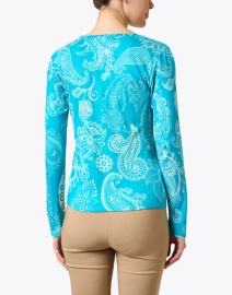 Back image thumbnail - Pashma - Turquoise Paisley Print Cashmere Silk Sweater