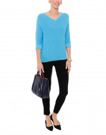 Spa Blue Shaker Stitch Cotton Sweater